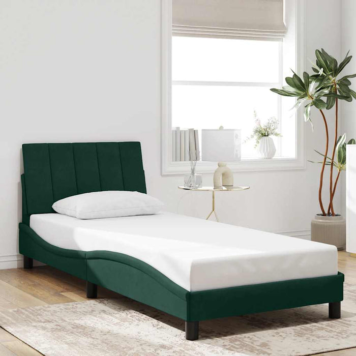 Cadru de pat cu LED fără saltea, Hanko, verde închis, 80x200 cm, catifea WALTI