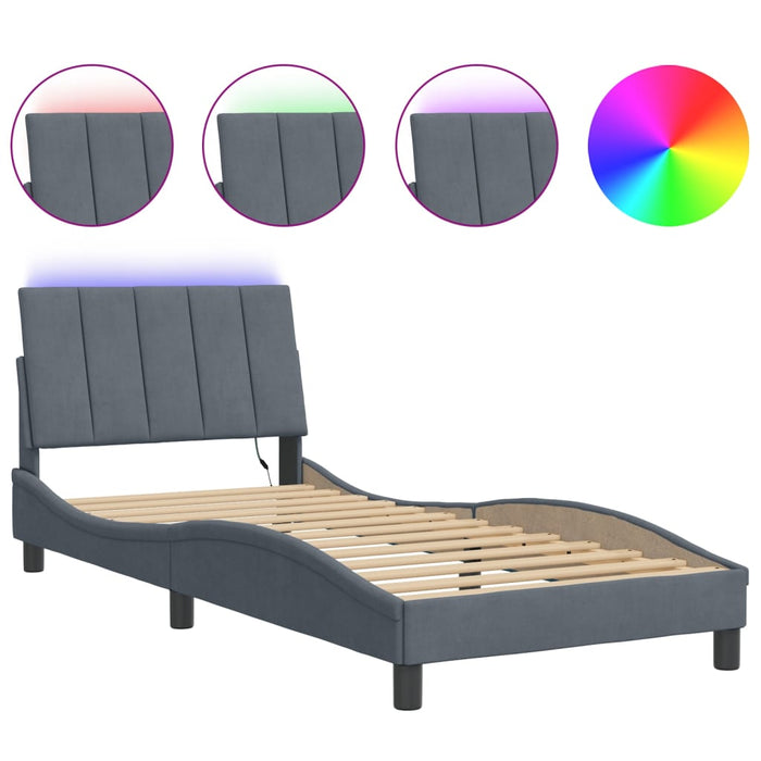 Cadru de pat cu LED fără saltea, Hanko, gri închis, 90x190 cm, catifea WALTI