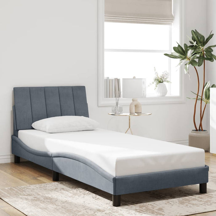 Cadru de pat cu LED fără saltea, Hanko, gri închis, 90x190 cm, catifea WALTI