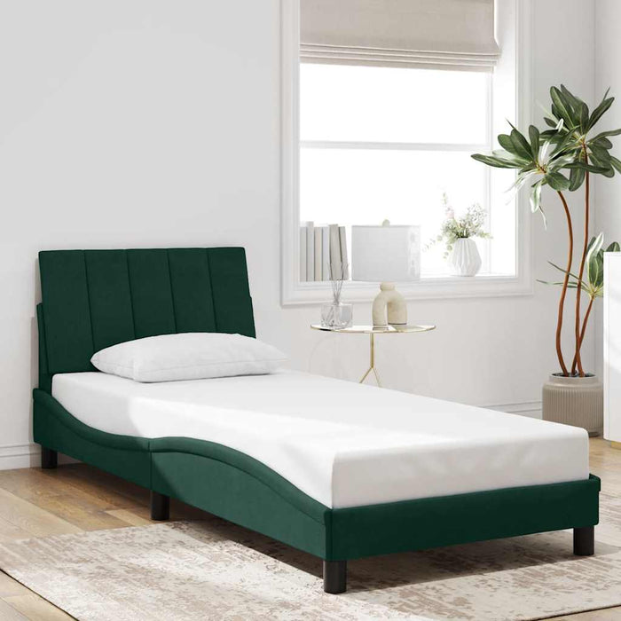 Cadru de pat cu LED fără saltea, Hanko, verde închis, 90x190 cm, catifea WALTI