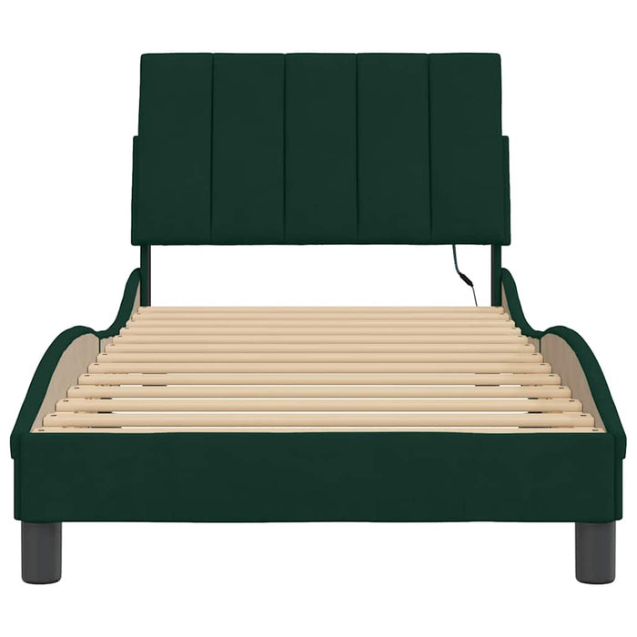 Cadru de pat cu LED fără saltea, Hanko, verde închis, 90x190 cm, catifea WALTI