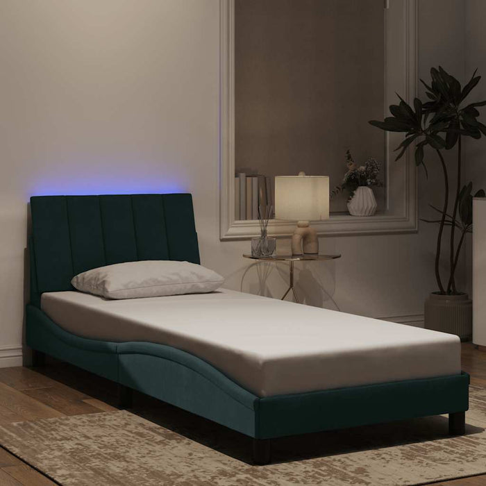 Cadru de pat cu LED fără saltea, Hanko, verde închis, 90x190 cm, catifea WALTI