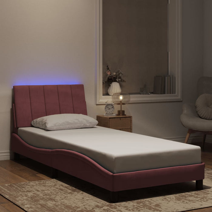 Cadru de pat cu LED fără saltea, Hanko, roz, 90x190 cm, catifea WALTI