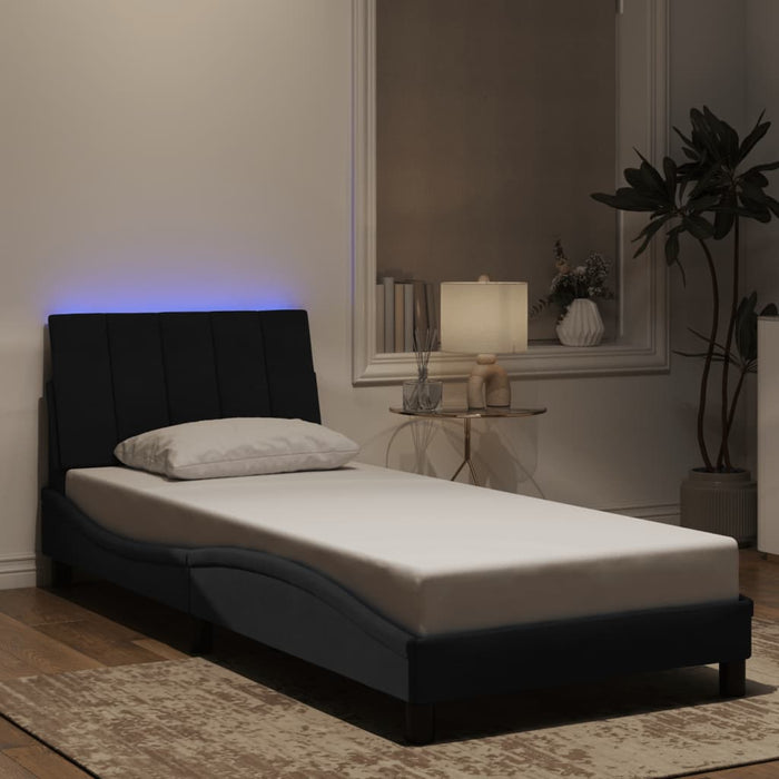 Cadru de pat cu LED fără saltea, Hanko, negru, 90x200 cm, catifea WALTI