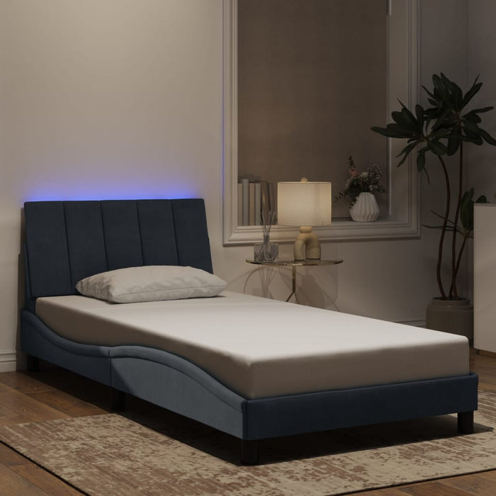 Cadru de pat cu LED fără saltea, Hanko, gri închis, 100x200 cm, catifea WALTI