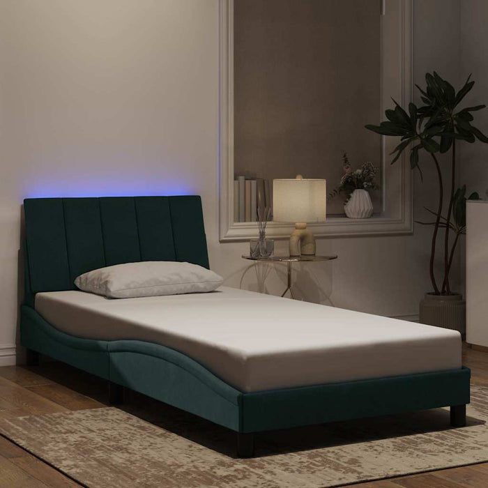 Cadru de pat cu LED fără saltea, Hanko, verde închis, 100x200 cm, catifea WALTI