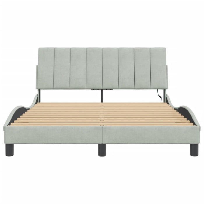 Cadru de pat cu LED fără saltea, Hanko, gri deschis, 140x190 cm, catifea WALTI
