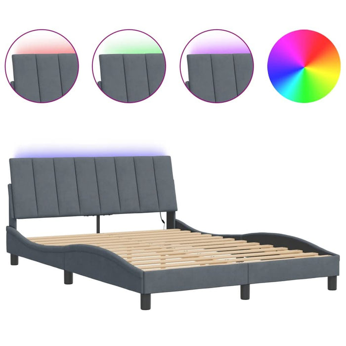 Cadru de pat cu lumini LED, gri închis, 140x190 cm, catifea - WALTI WALTI