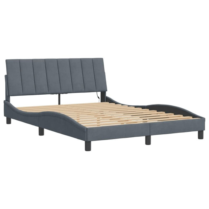 Cadru de pat cu lumini LED, gri închis, 140x190 cm, catifea - WALTI WALTI