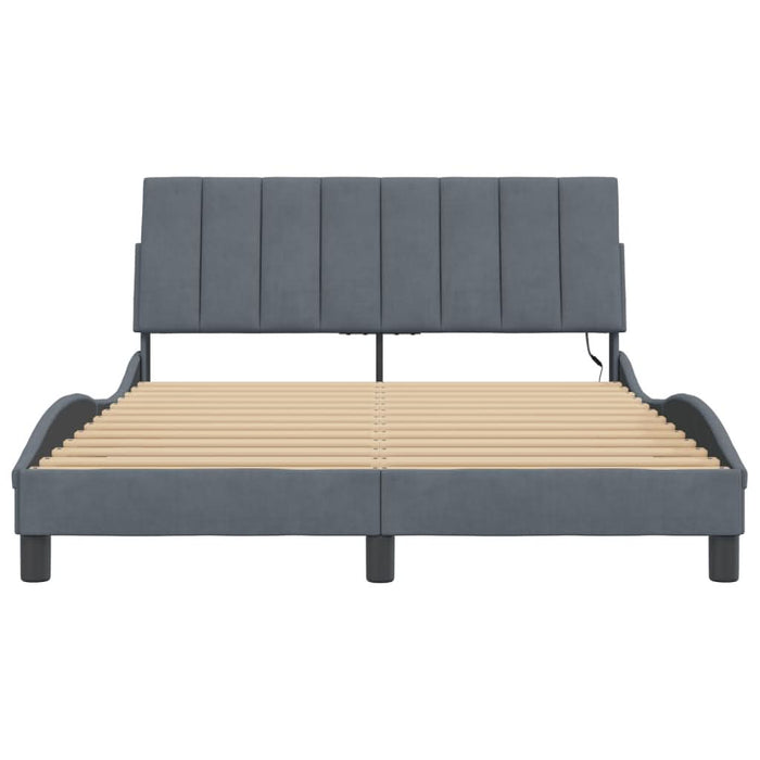 Cadru de pat cu lumini LED, gri închis, 140x190 cm, catifea - WALTI WALTI