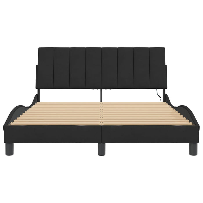 Cadru de pat cu LED fără saltea, Hanko, negru, 140x190 cm, catifea WALTI