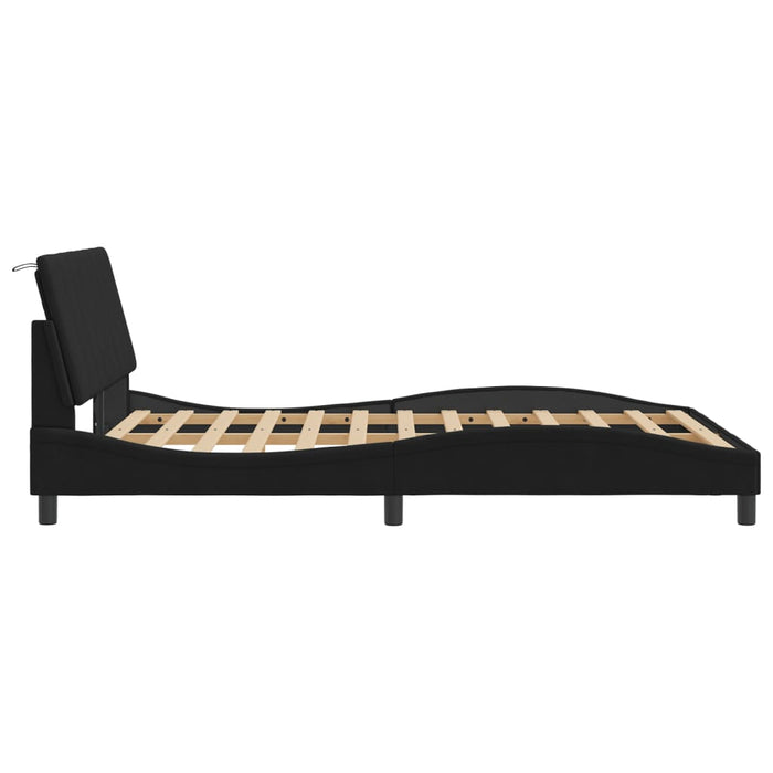 Cadru de pat cu LED fără saltea, Hanko, negru, 140x190 cm, catifea WALTI