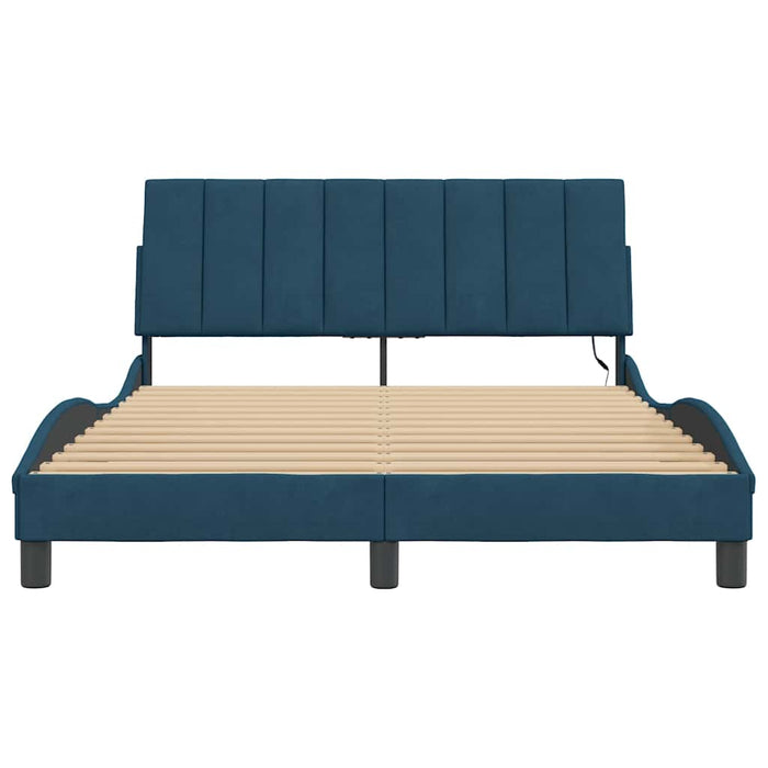 Cadru de pat cu LED fără saltea, Hanko, albastru, 140x190 cm, catifea WALTI