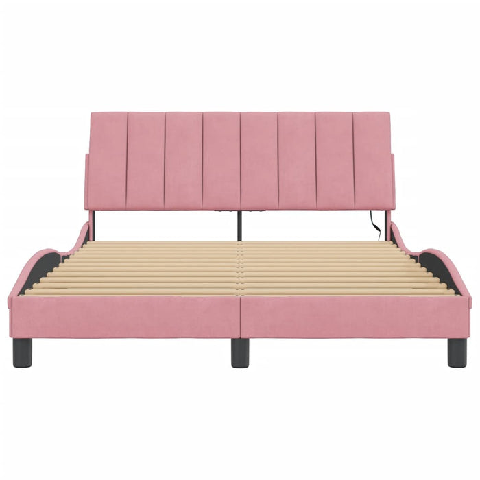 Cadru de pat cu LED fără saltea, Hanko, roz, 140x190 cm, catifea WALTI