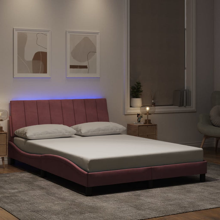 Cadru de pat cu LED fără saltea, Hanko, roz, 140x190 cm, catifea WALTI