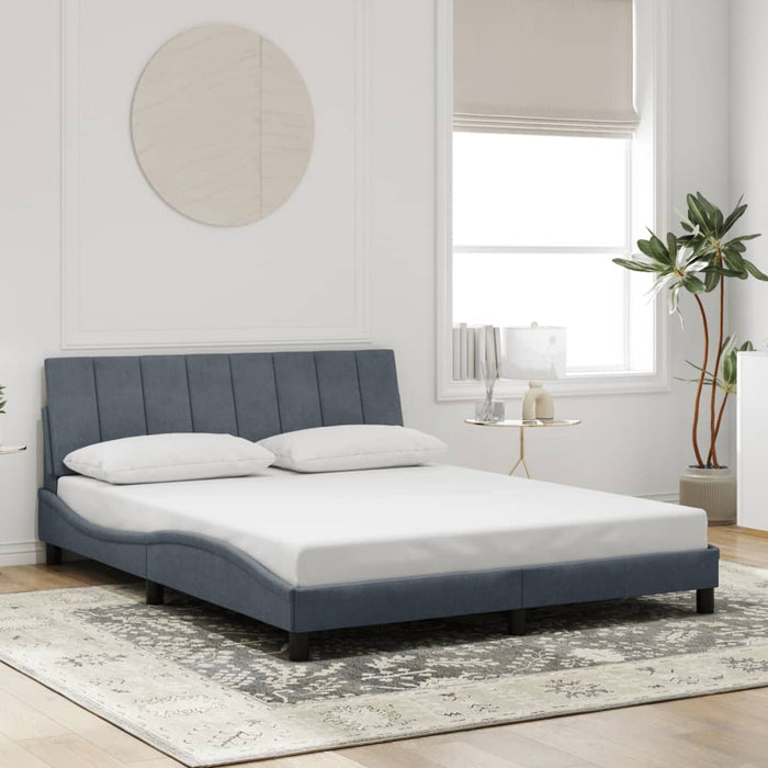 Cadru de pat cu LED fără saltea, Hanko, gri închis, 160x200 cm, catifea WALTI