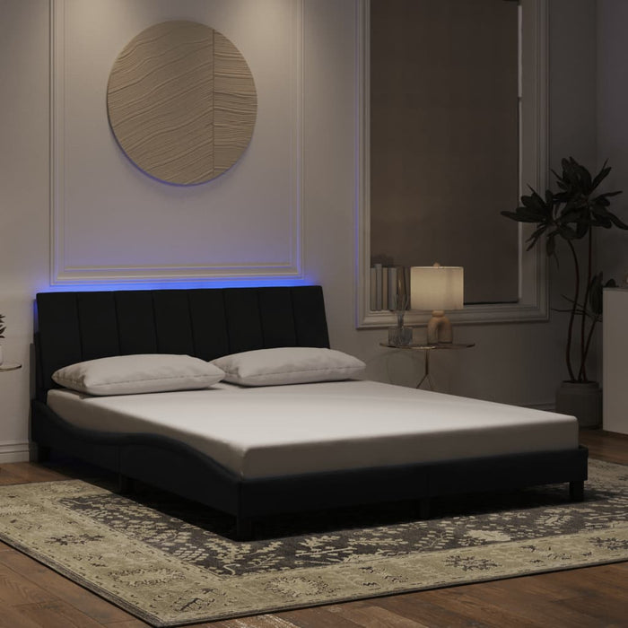 Cadru de pat cu LED fără saltea, Hanko, negru, 160x200 cm, catifea WALTI