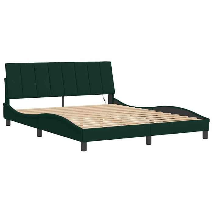 Cadru de pat cu LED fără saltea, Hanko, verde închis, 160x200 cm, catifea WALTI