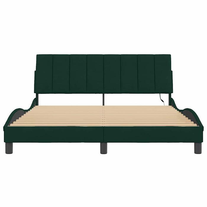 Cadru de pat cu LED fără saltea, Hanko, verde închis, 160x200 cm, catifea WALTI