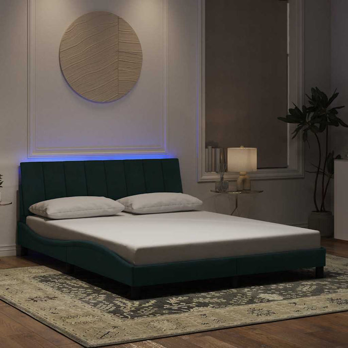 Cadru de pat cu LED fără saltea, Hanko, verde închis, 160x200 cm, catifea WALTI