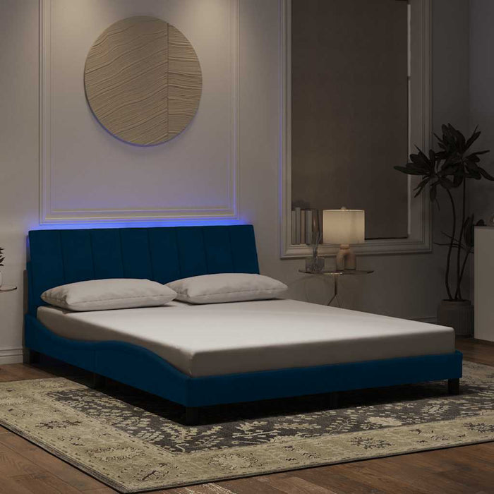 Cadru de pat cu LED fără saltea, Hanko, albastru, 160x200 cm, catifea WALTI
