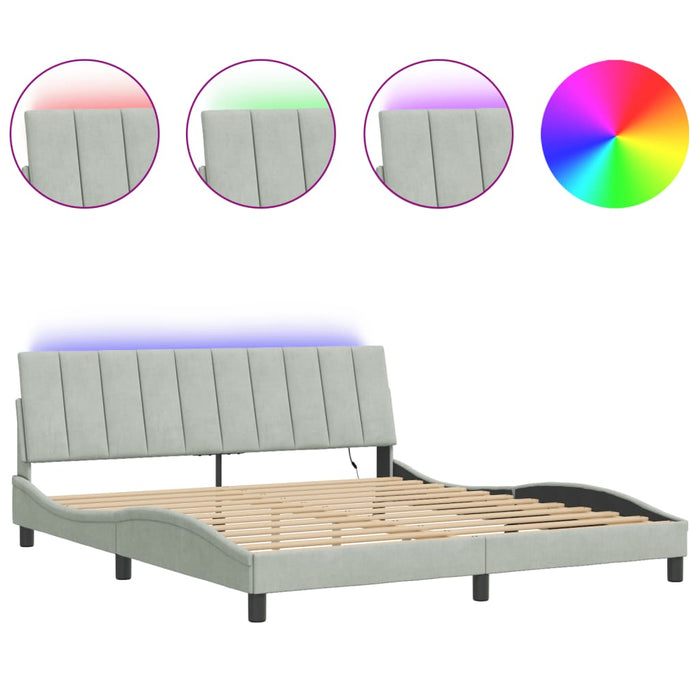 Cadru de pat cu lumini LED, gri deschis, 180x200 cm, catifea - WALTI WALTI