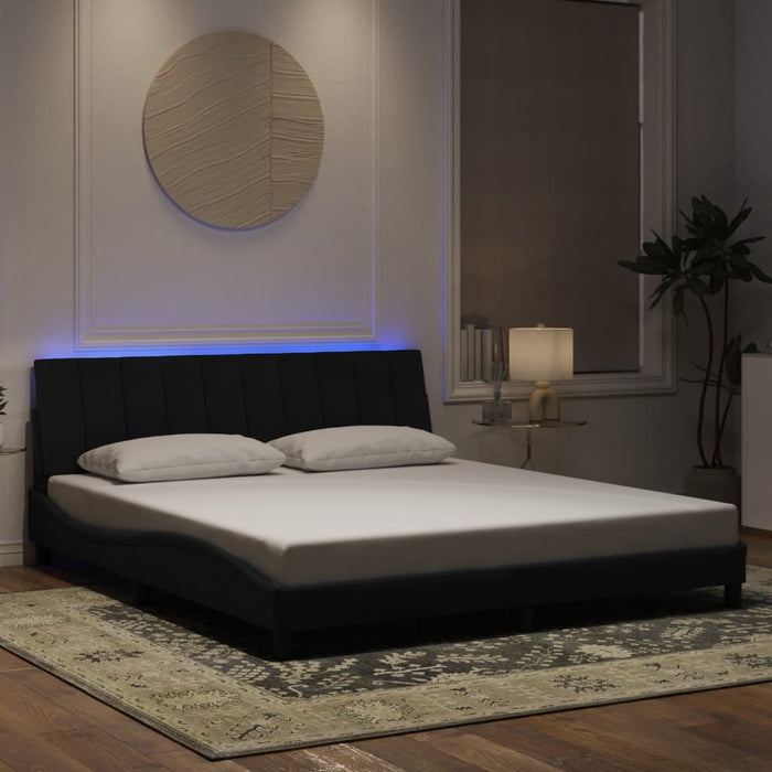 Cadru de pat cu LED fără saltea, Hanko, negru, 180x200 cm, catifea WALTI