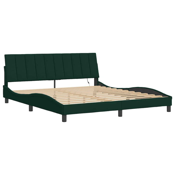 Cadru de pat cu LED fără saltea, Hanko, verde închis, 180x200 cm, catifea WALTI