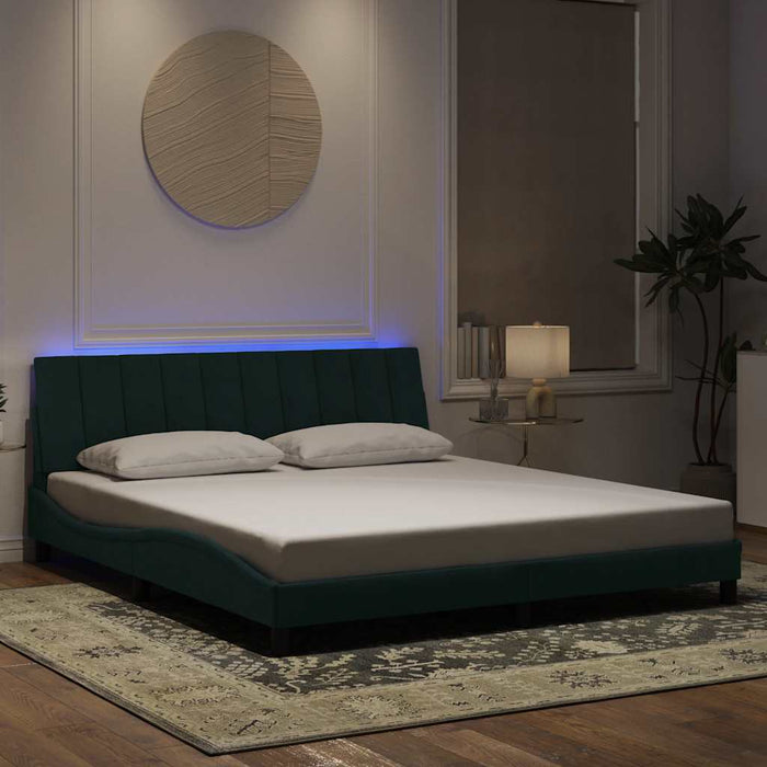 Cadru de pat cu LED fără saltea, Hanko, verde închis, 180x200 cm, catifea WALTI