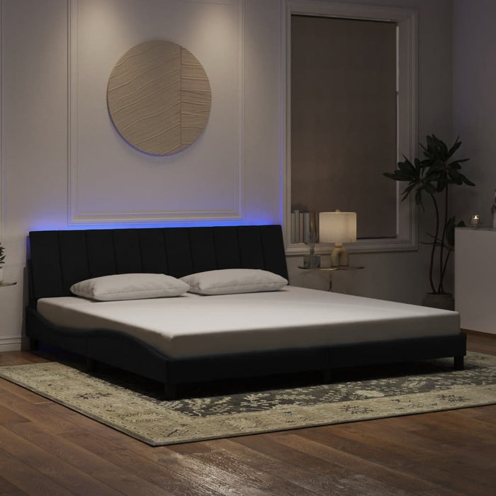 Cadru de pat cu LED fără saltea, Hanko, negru, 200x200 cm, catifea WALTI