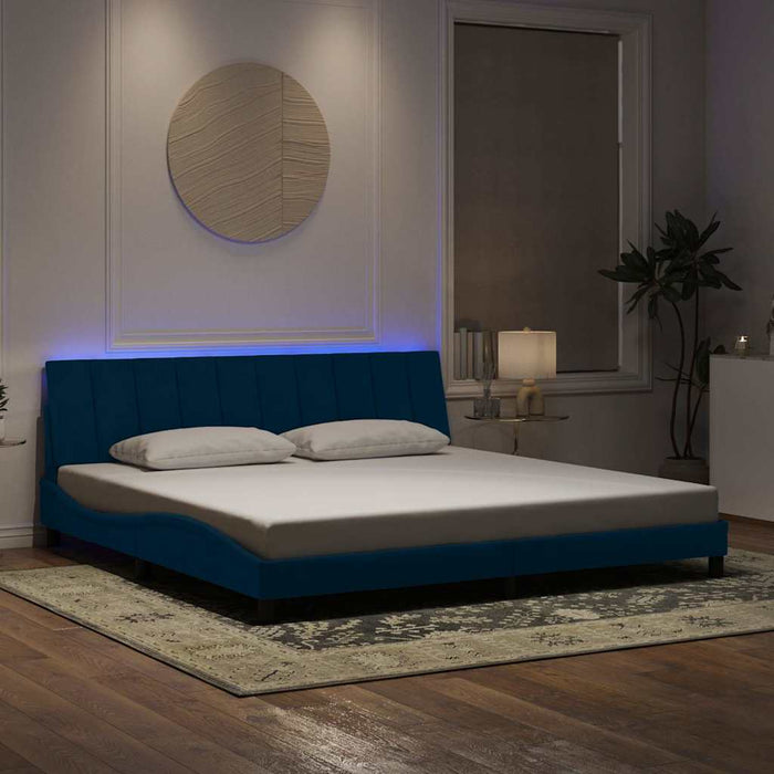 Cadru de pat cu LED fără saltea, Hanko, albastru, 200x200 cm, catifea - WALTI WALTI