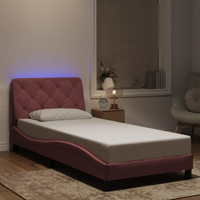 Cadru de pat cu LED fără saltea, roz, 80x200 cm, catifea WALTI