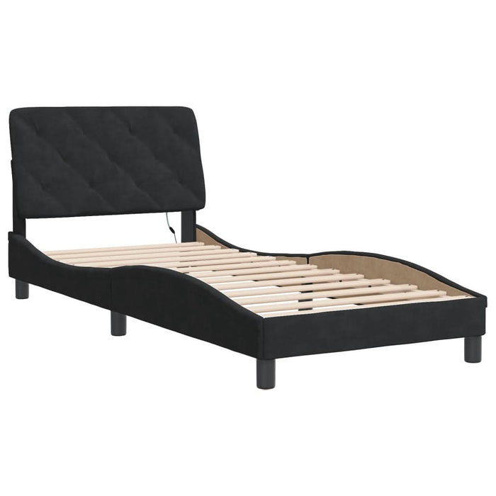 Cadru de pat cu lumini LED, negru, 90x190 cm, catifea - WALTI WALTI