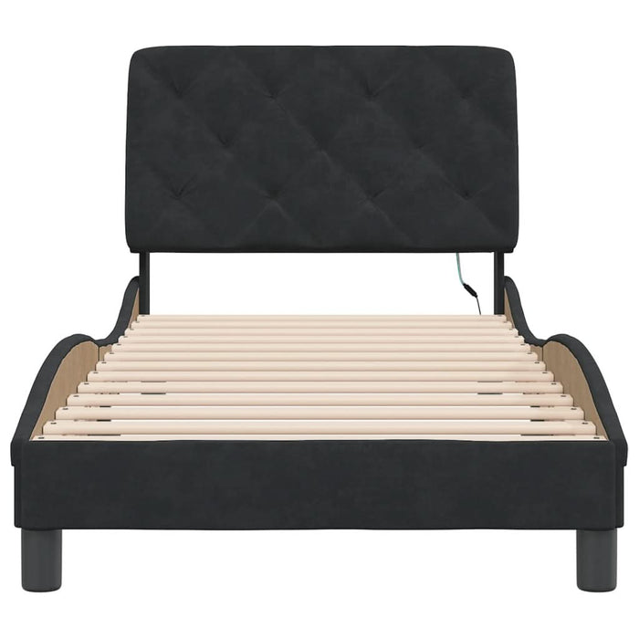 Cadru de pat cu lumini LED, negru, 90x190 cm, catifea - WALTI WALTI