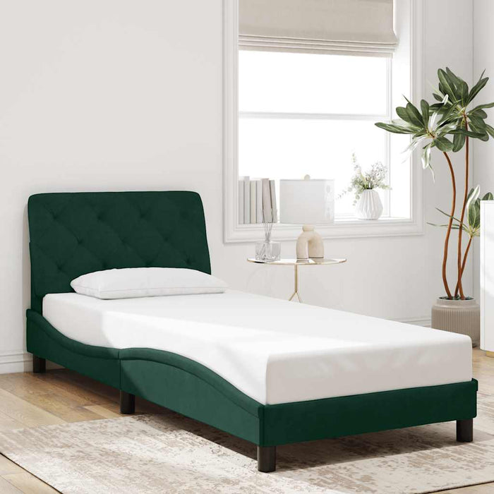 Cadru de pat cu LED fără saltea, verde închis, 90x190 cm, catifea WALTI