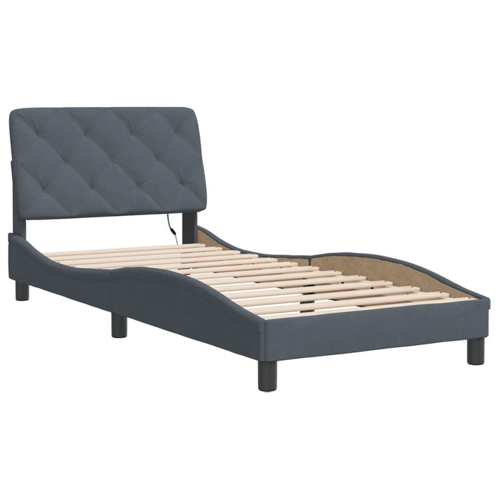 Cadru de pat cu LED fără saltea, gri închis, 152x203 cm, catifea WALTI