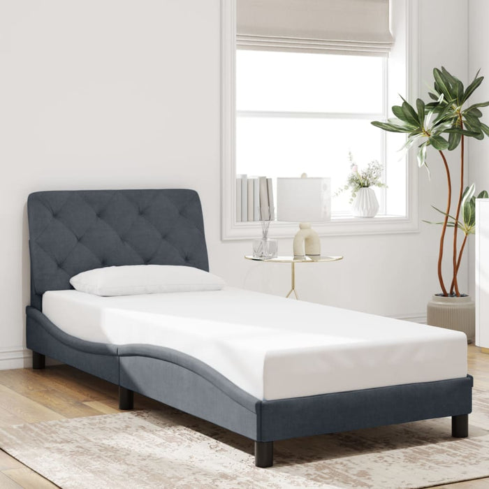 Cadru de pat cu LED fără saltea, gri închis, 152x203 cm, catifea WALTI