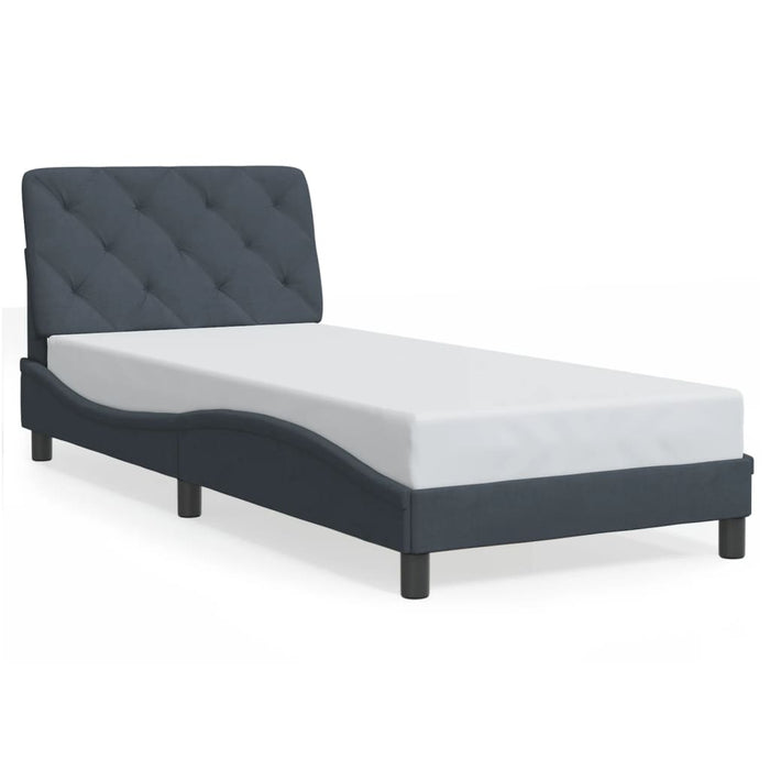 Cadru de pat cu LED fără saltea, gri închis, 152x203 cm, catifea WALTI