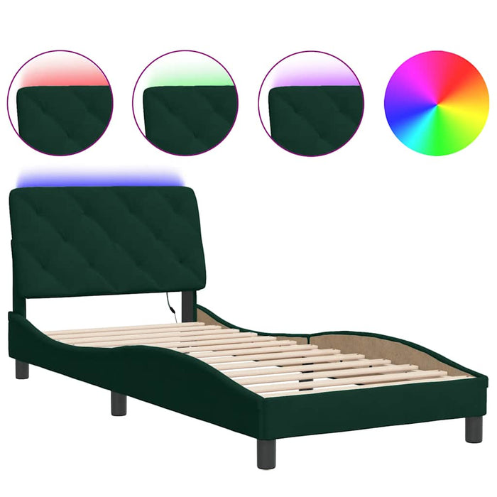 Cadru de pat cu LED fără saltea, verde închis, 90x200 cm, catifea WALTI