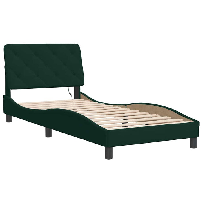 Cadru de pat cu LED fără saltea, verde închis, 90x200 cm, catifea WALTI
