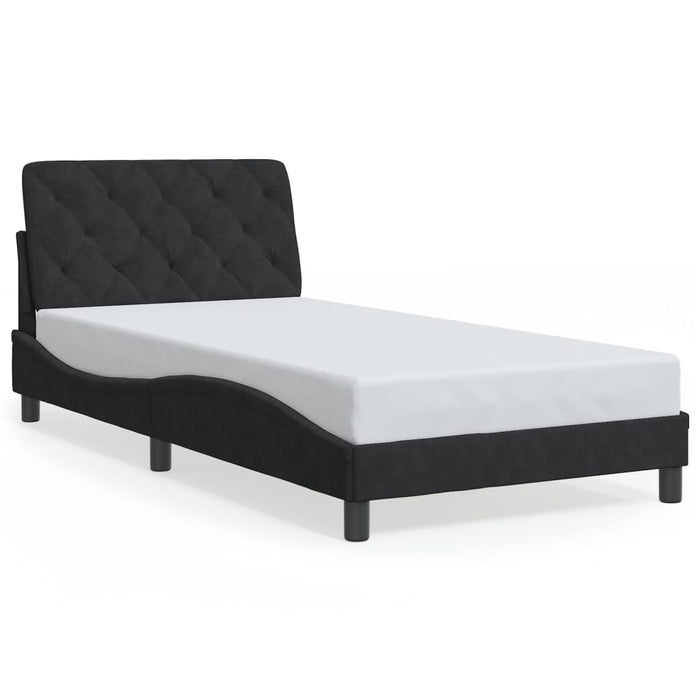 Cadru de pat cu LED fără saltea, negru, 100x200 cm, catifea WALTI