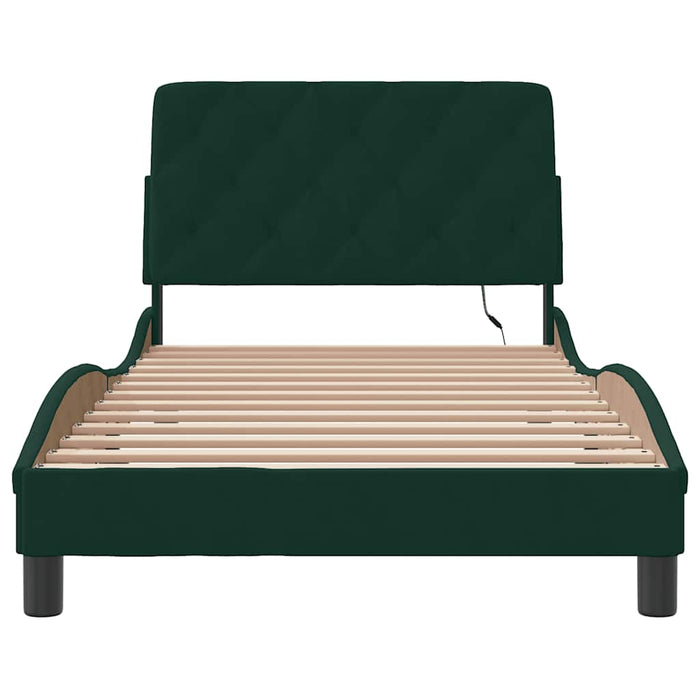 Cadru de pat cu LED fără saltea, verde închis, 100x200 cm, catifea WALTI