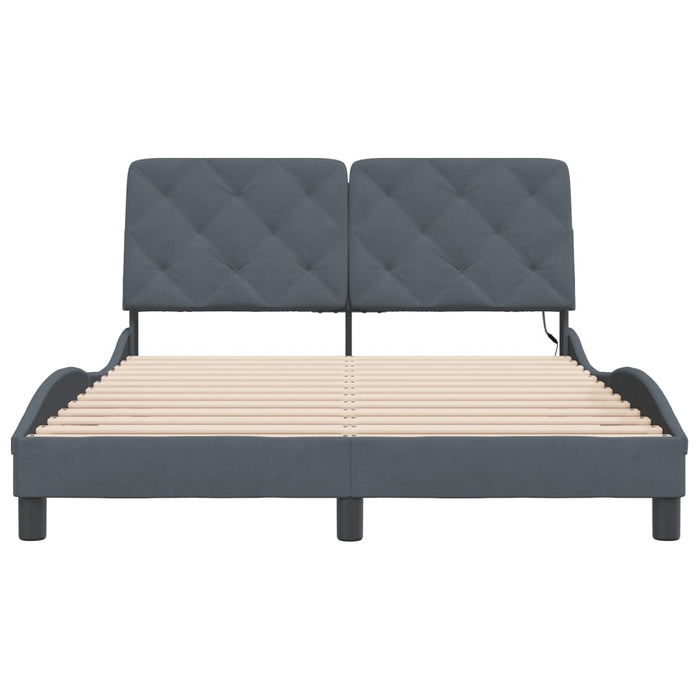Cadru de pat cu LED fără saltea, gri închis, 140x190 cm, catifea WALTI