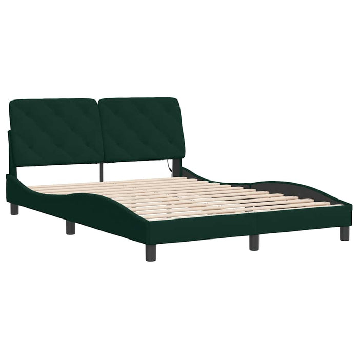 Cadru de pat cu LED fără saltea, verde închis, 140x190 cm, catifea WALTI
