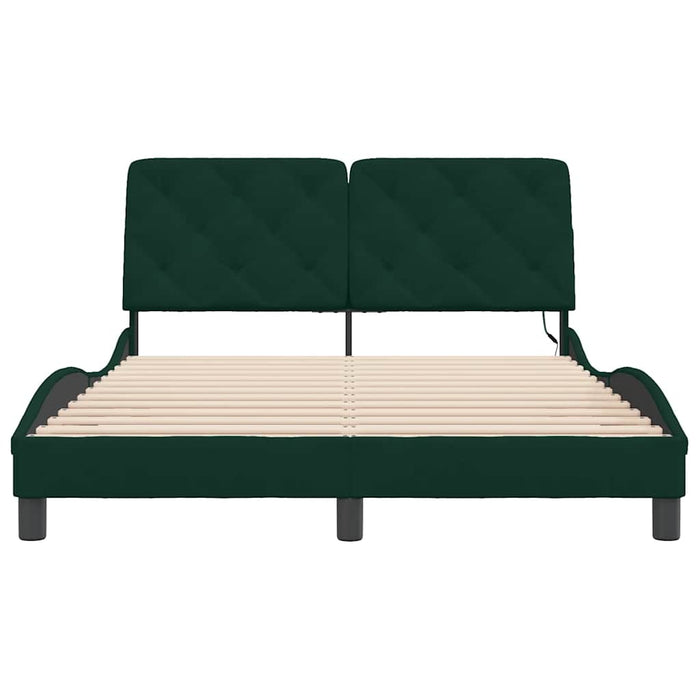 Cadru de pat cu LED fără saltea, verde închis, 140x190 cm, catifea WALTI