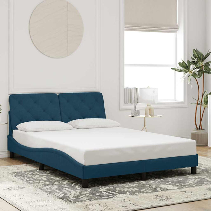 Cadru de pat cu LED fără saltea, albastru, 140x190 cm, catifea WALTI