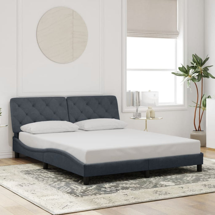 Cadru de pat cu LED fără saltea, gri închis, 160x200 cm, catifea WALTI
