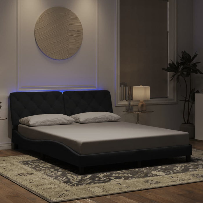 Cadru de pat cu LED fără saltea, negru, 160x200 cm, catifea WALTI