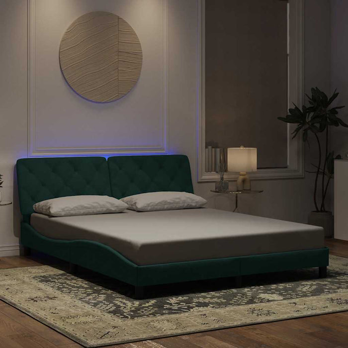 Cadru de pat cu LED fără saltea, verde închis, 160x200 cm, catifea WALTI