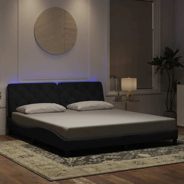 Cadru de pat cu LED fără saltea, negru, 180x200 cm, catifea WALTI